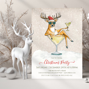 Santa's Reindeer Martini Cocktail Christmas Party Invitation