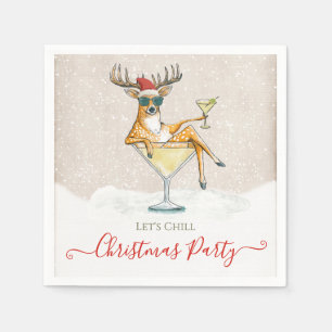 Santa's Reindeer Martini Cocktail Christmas Party Napkins