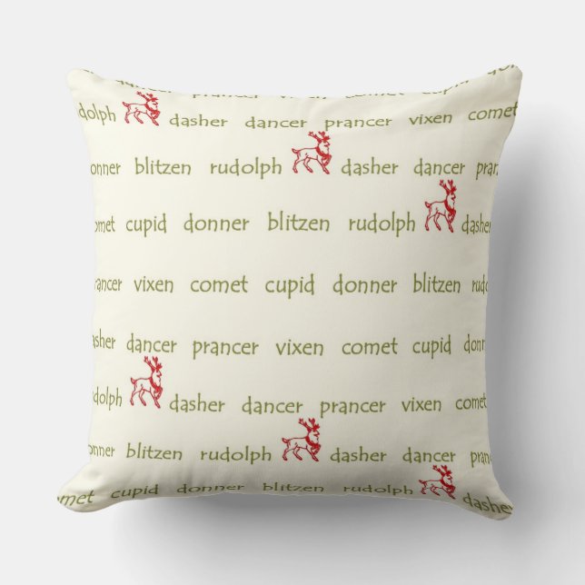 Santa's Reindeer Names Christmas pillow (Front)