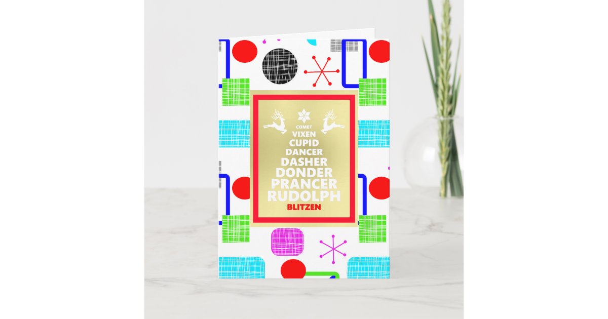 Santa S Reindeer Names Cute Colorful Christmas Holiday Card Zazzle Com