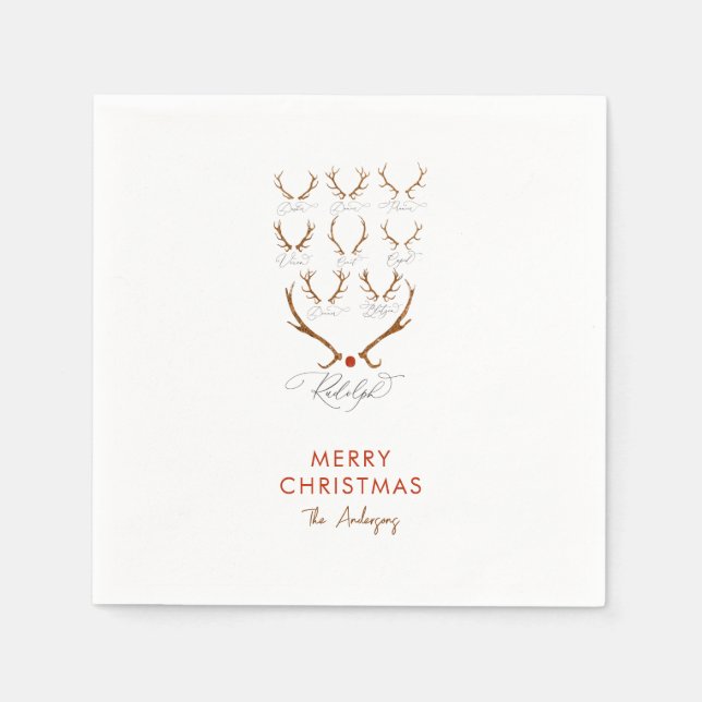 Santa's Reindeer Names Family Names Christmas Napkins (Front)