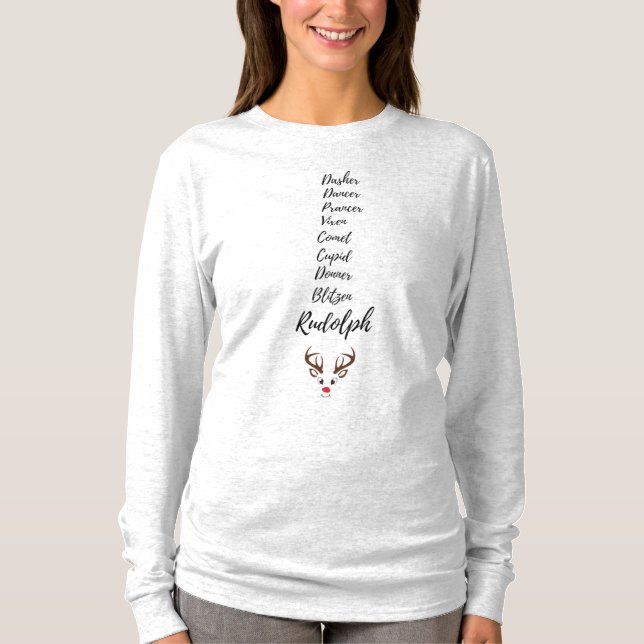 Santas Reindeer Names T-Shirt (Front)