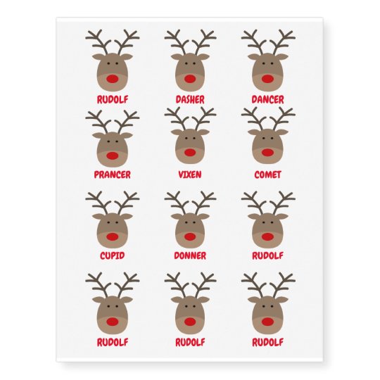 Santa's reindeer names temporary Christmas tattoos