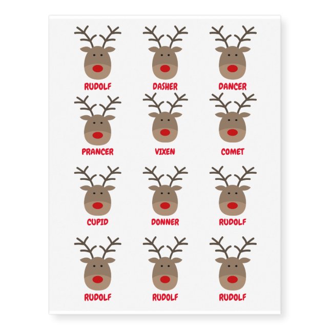 Santa's reindeer names temporary Christmas tattoos (Front)