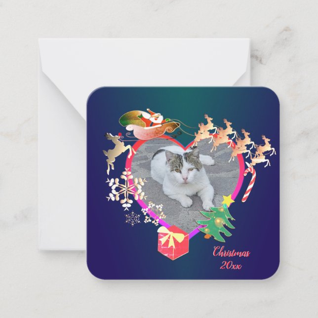 Santa's Reindeer Photo Heart Frame   Note Card (Front)