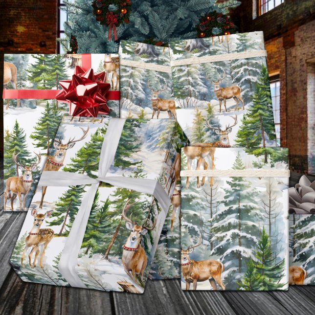 Santa's Reindeer Resting In The Forest Wrapping Paper (Santa's Reindeer Resting In The Forest Wrapping Paper Rolls in 6 & 15 foot lengths)