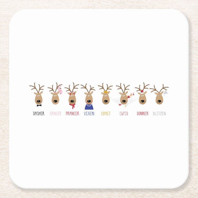 Santas Reindeer Square Paper Coaster (Front)