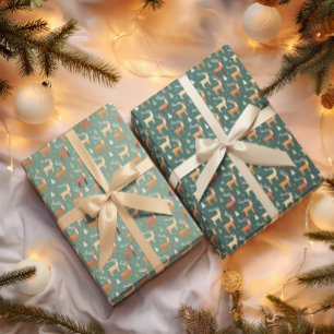 Santa's Retro Reindeer Wrapping Paper Sheets