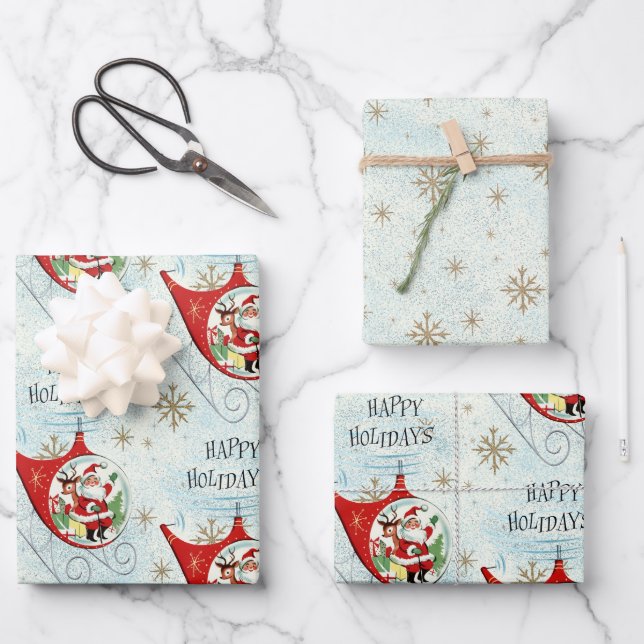 Santa's Retro Rotor Sleigh Wrapping Paper Sheets (Front)