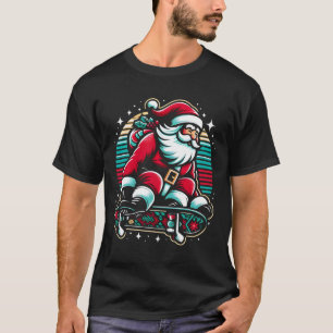 Santa's Retro Skateboard Ride T-Shirt