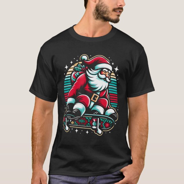 Santa's Retro Skateboard Ride T-Shirt (Front)