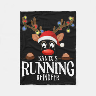 Santa's Running Reindeer Funny Xmas Matching Pjs  Fleece Blanket