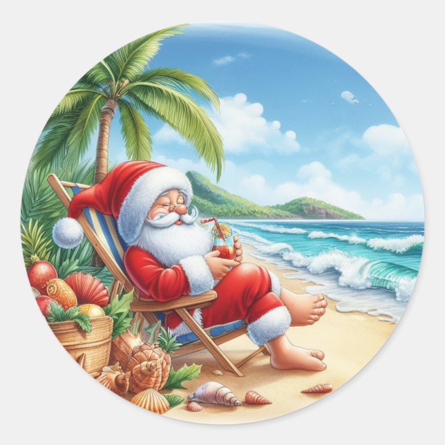 Santa's Seaside Serenity Classic Round Sticker (Front)