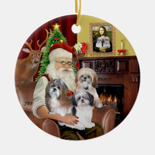 Santas Shih Tzus THREE Ceramic Ornament