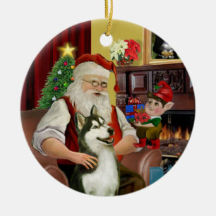 Santa's Siberian Husky #3 Ceramic Ornament