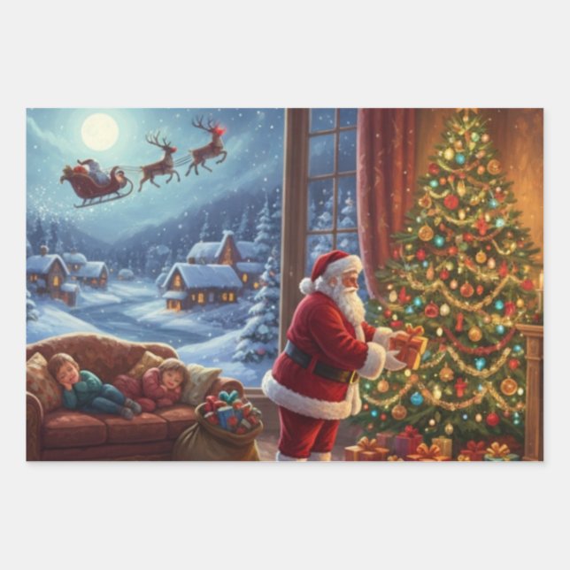 Santa's Silent Night Wrapping Paper Sheets (Front)