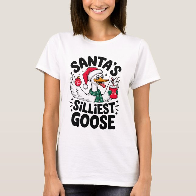 Santa's Silliest Goose Christmas Humor T-Shirt (Front)