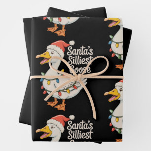 Santa's Silliest Goose Christmas Xmas Lights Wrapping Paper Sheets