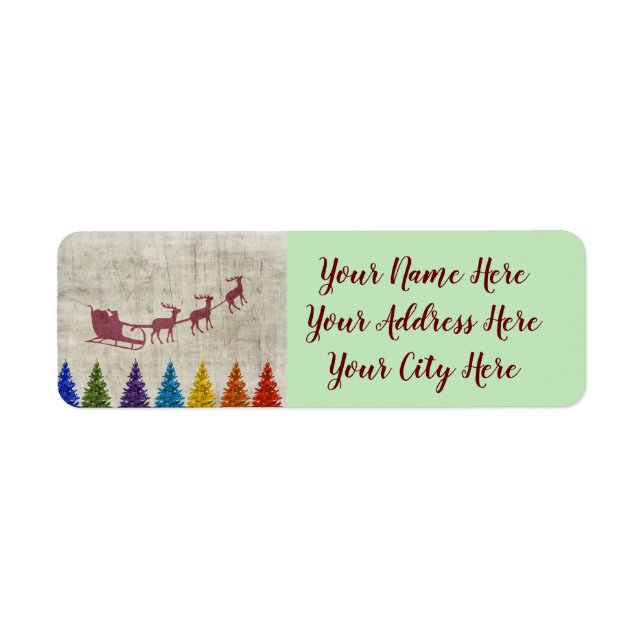 Santa's Sleigh and Colorful Trees Label (Front)