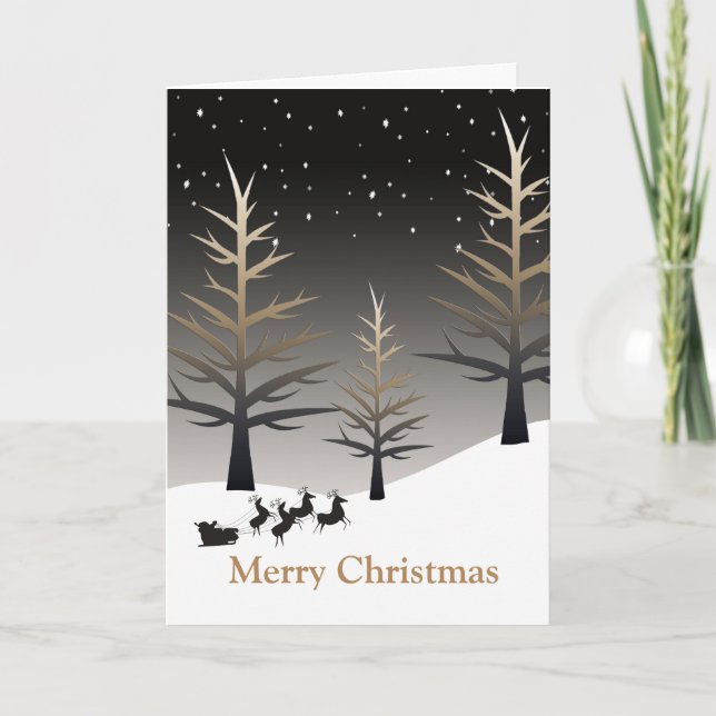 Santa's Sleigh and Tree Silhouette Holiday Card (Front)