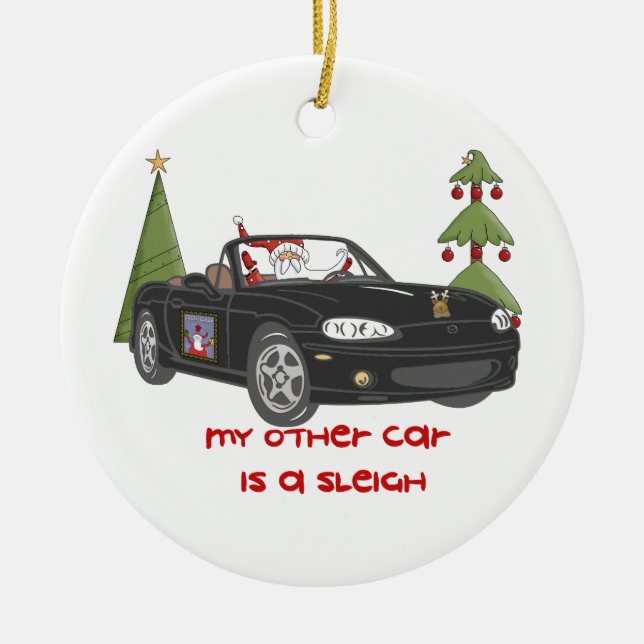 Santa's Sleigh-Black Ceramic Ornament (Front)