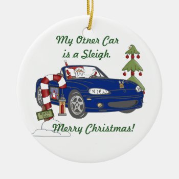 Santa's Sleigh-blue Ceramic Ornament by ShowMeWrappers at Zazzle