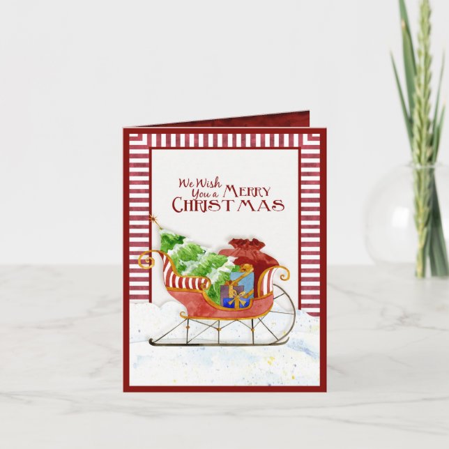 Santa's Sleigh Candy Cane Stripe Photo Christmas Holiday Card (Front)