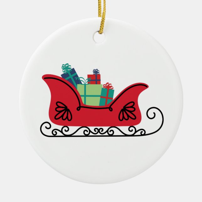 Santa's Sleigh Christmas Gifts Ceramic Ornament (Front)