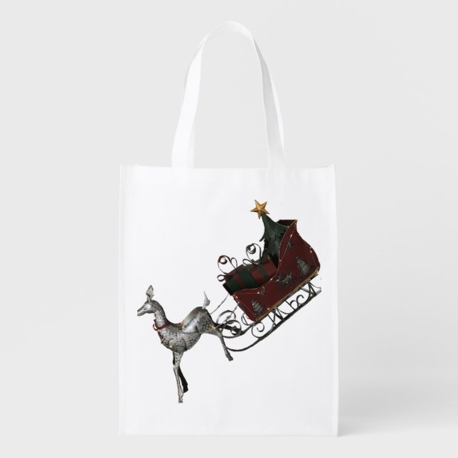 Santa's Sleigh Christmas Grocery Bag (Front)