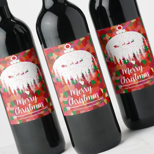 Santas Sleigh Christmas Ornament Wine Label