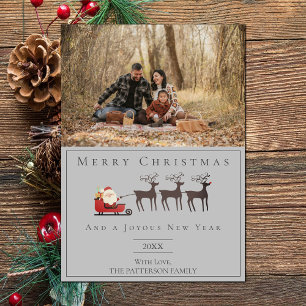 Santa's Sleigh Christmas Photo   Gray Holiday Card