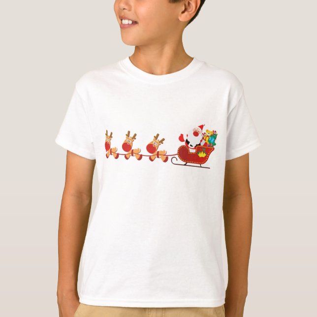 Santas sleigh christmas ringer tshirt (Front)