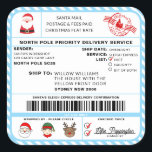 Santas Sleigh Christmas Shipping Label Sticker<br><div class="desc">This Santa's Workshop North Pole Postal Service Christmas shipping label sticker is the perfect way to add a little extra magic to your Christmas wrapping. The sticker can be personalised with your child's name and a preferred method of delivery. All of the text is editable and can be customized to...</div>