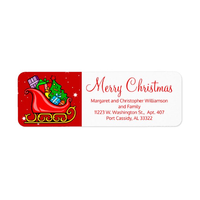 Santa's Sleigh Christmas Tree Gifts Star Red Green Label (Front)