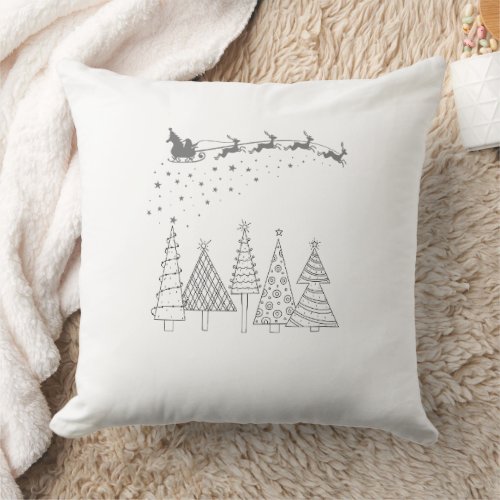 Santas Sleigh  Christmas Trees Pillow Throw Pillow