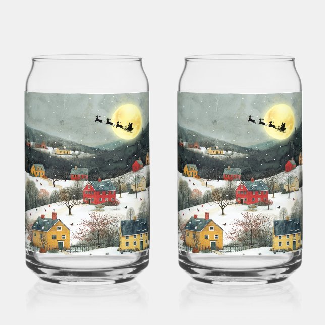 Santa's Sleigh Countryside Winter Village   Can Glass (Front)