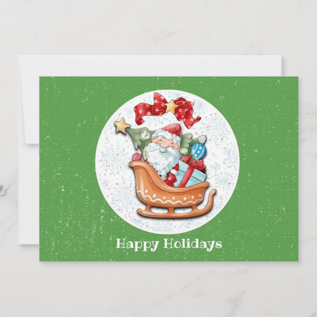 Santa's Sleigh Flat Holiday Card (Front)