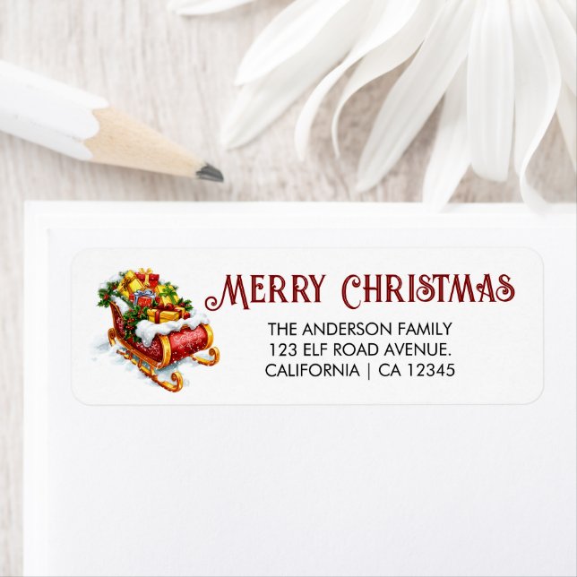 Santa's Sleigh Full of Gifts, Christmas Address Label (Insitu)
