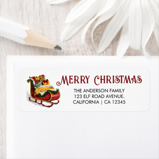 Santa's Sleigh Full of Presents, Christmas Address Label (Insitu)