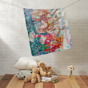 Santa's Sleigh Horse Snow Christmas Night Party Baby Blanket