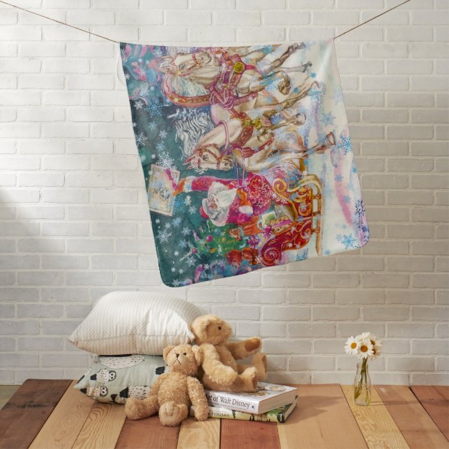 Santa's Sleigh Horse Snow Christmas Night Party Baby Blanket (In Situ)