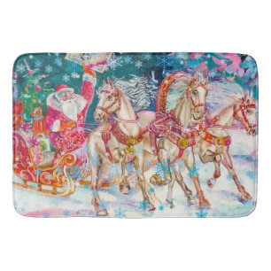 Santa's Sleigh Horse Snow Christmas Night Party Bath Mat