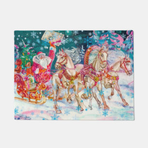 Santa's Sleigh Horse Snow Christmas Night Party Doormat