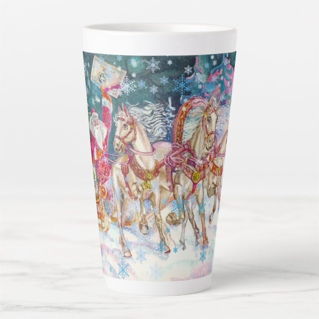 Santa's Sleigh Horse Snow Christmas Night Party Latte Mug (Front)