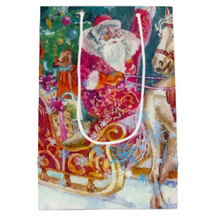 Santa's Sleigh Horse Snow Christmas Night Party Medium Gift Bag