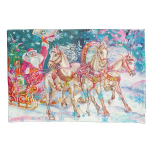 Santa's Sleigh Horse Snow Christmas Night Party Pillow Case