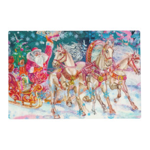 Santa's Sleigh Horse Snow Christmas Night Party Placemat