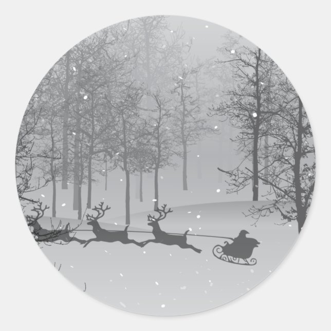 Santa's Sleigh in a Winter Wonderland Classic Round Sticker (Front)