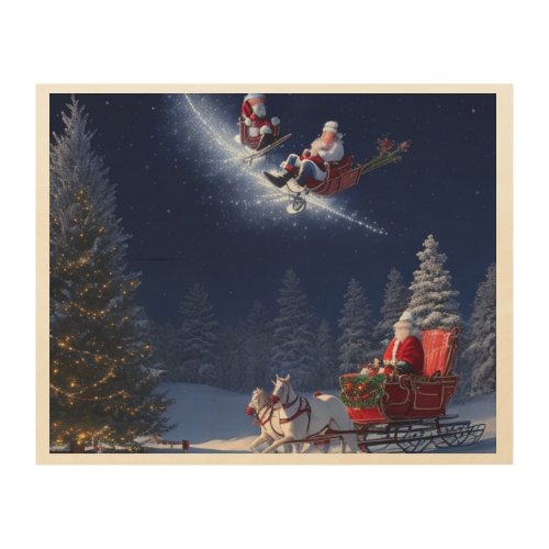 Santas Sleigh in Snowy Splendor Wood Wall Art