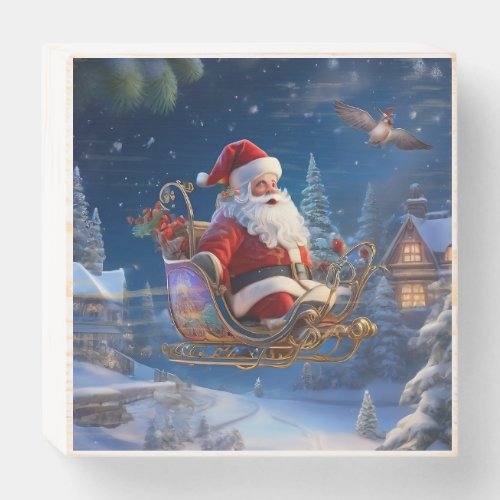 Santas Sleigh in Snowy Splendor Wooden Box Sign